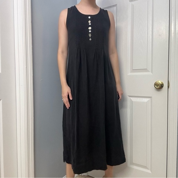 Vintage Dress Midi Linen Sleeveless Fairy Whimsigoth Black Boho Modest Small - Picture 7 of 7